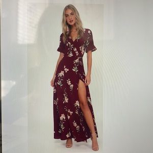 Lulu’s September Sunsets Floral Print Wrap Maxi Dress - Size Small - Never Worn